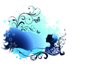 Abstract Blue Girl with Floral Vector Illustration PPT Presentation
