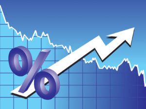 Blue arrow world finance chart