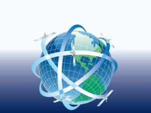 Globe with satellites around powerpoint