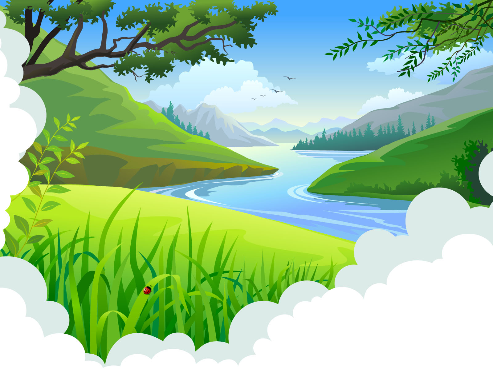 Cartoon Tropical Landscape Backgrounds | Blue, Design, Green, Nature  Templates | Free PPT Grounds