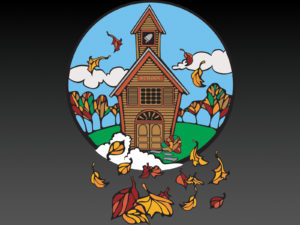 School In Fall Powerpoint Templates