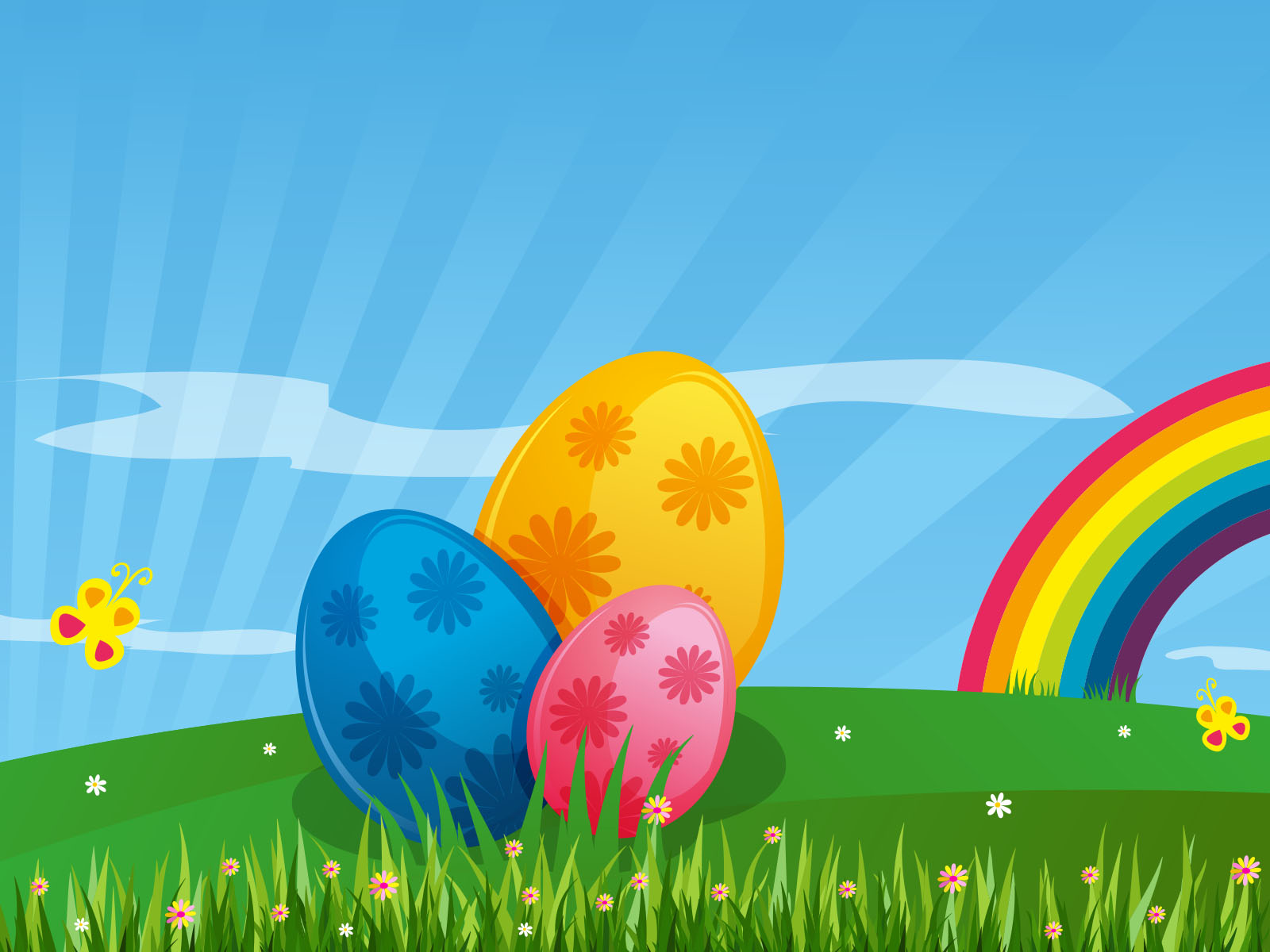 Easter Colorful Decorative Backgrounds | 3D, Blue, Cartoon, Green Templates  | Free PPT Grounds