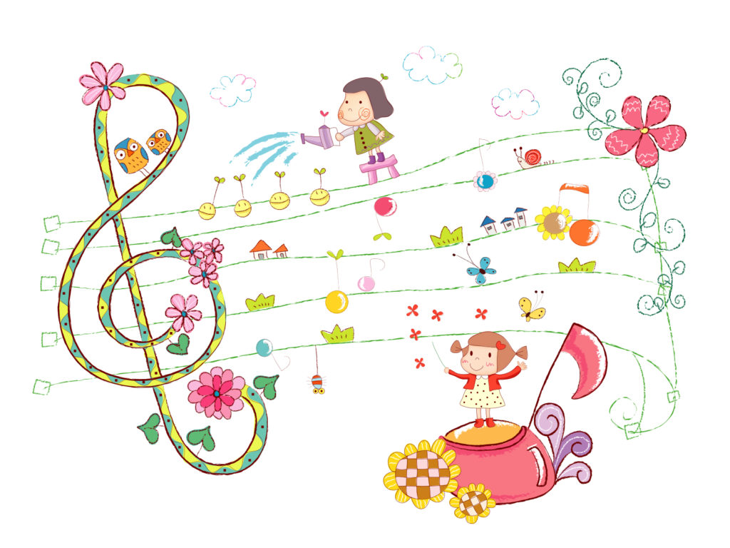 Cute Girls and Sheet Music Backgrounds | Green, Music, White Templates |  Free PPT Grounds