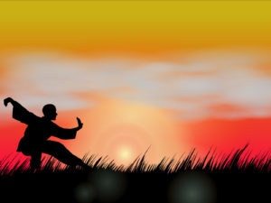 Wushu at Sunset Powerpoint Backgrounds